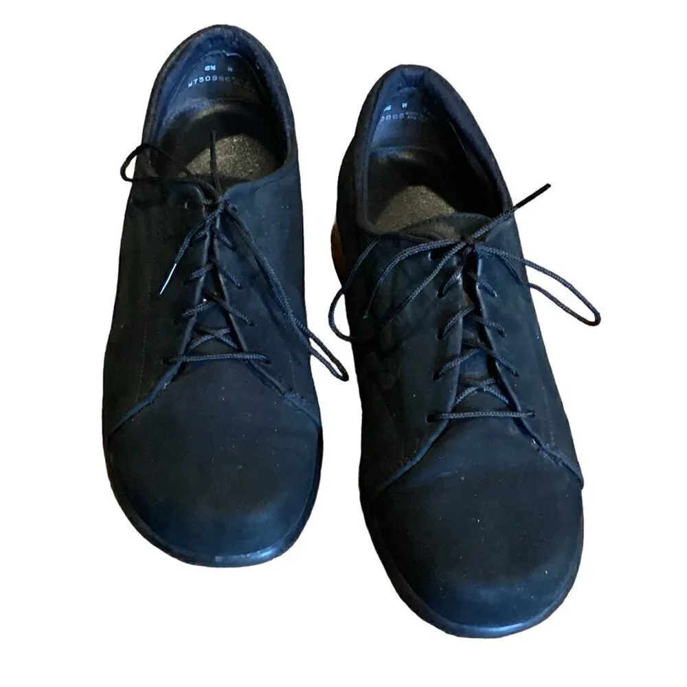 Munro American Black Suede Round Toe Lace Up Comfort Work Shoe Sz 8-1/2‎ W #198F